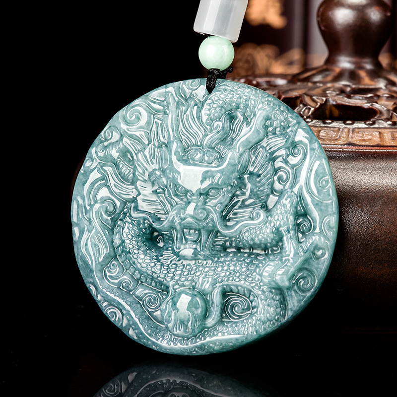 Vintage Fashion Jewelry - 버마산 경옥 드래곤 펜던트 목걸이 여성용