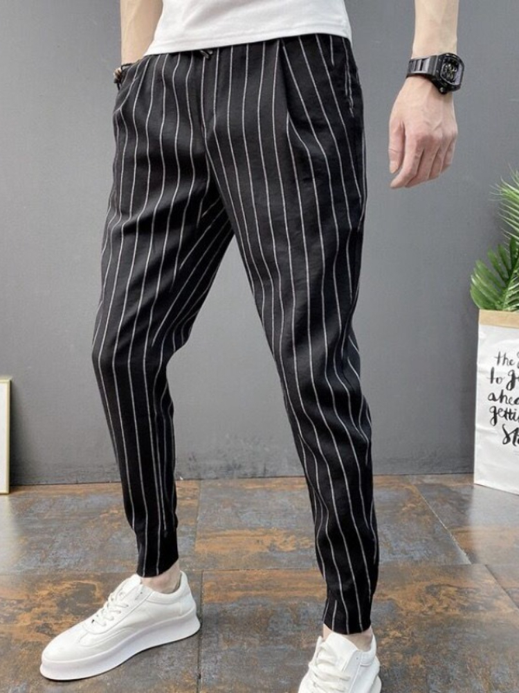 Vintage Fashion For Sale - 슬림핏 스트라이프 남성 크롭 트라우저 신상