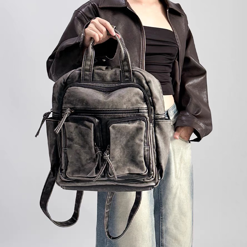 Vintage Fashion Trends - 럭셔리 소프트 워시드 PU 가죽 백팩