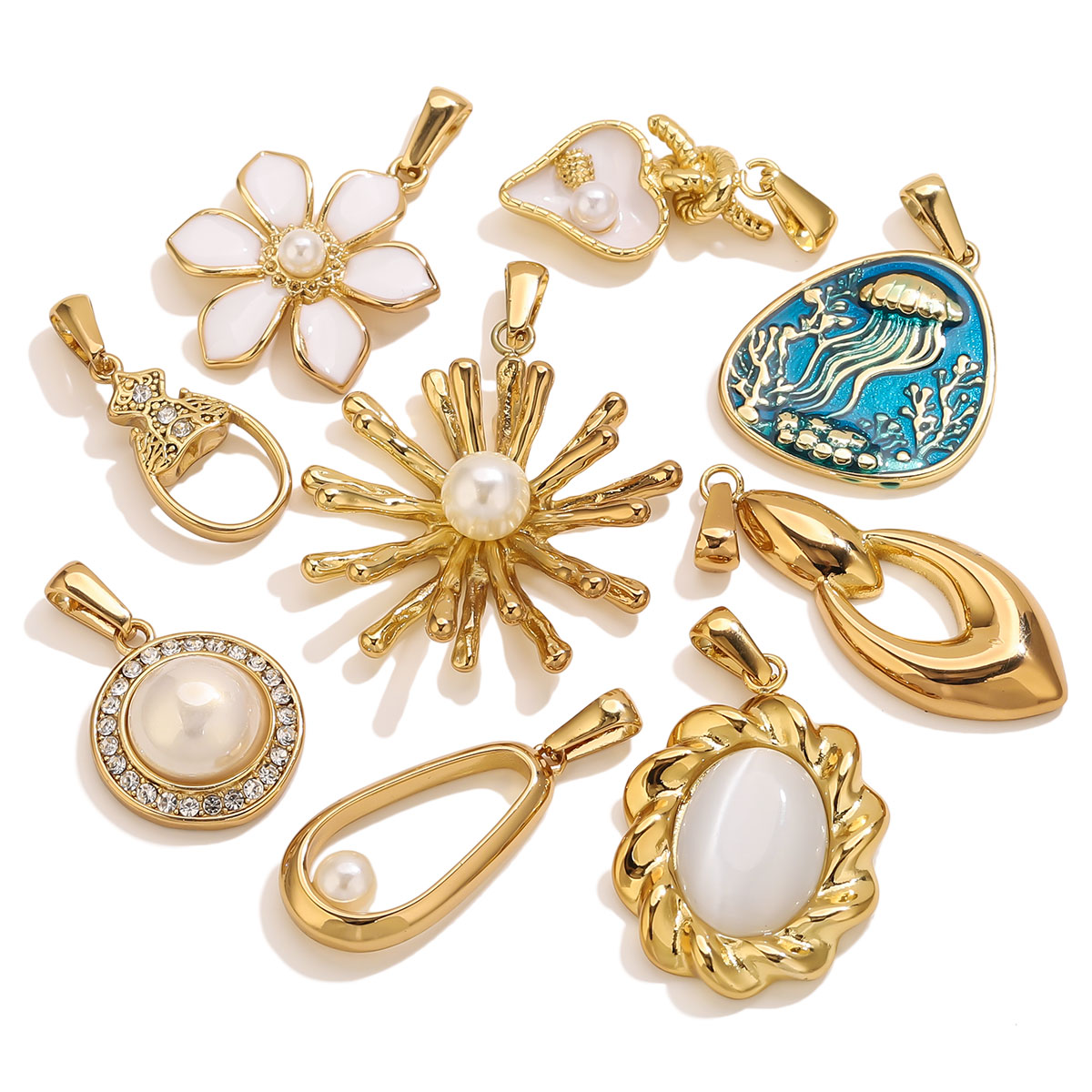 Vintage Fashion Jewelry - 1개 18K 금도금 스테인리스 스틸 꽃