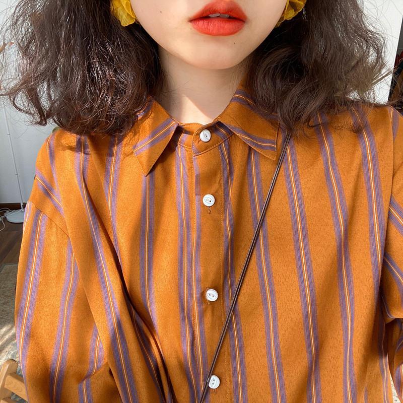 Vintage Fashion Trends - 용수철 스트라이프 루즈 캐주얼 블라우스, 폴로