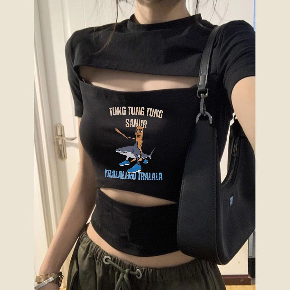 Vintage Fashion For Sale - Tung Tung Sahur 크롭탑 여성 클리어런스