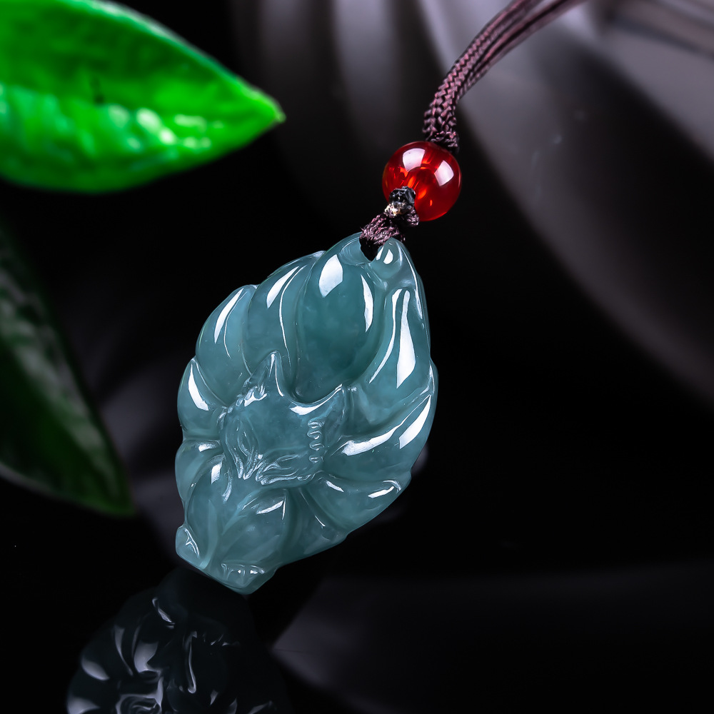 Vintage Fashion Jewelry - 천연 버마산 경옥 여우 펜던트 목걸이