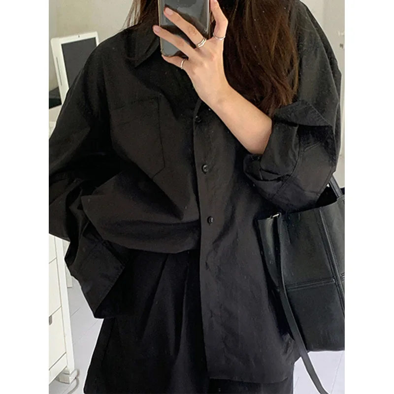 Vintage Fashion Trends - 용수철 블랙 루즈 셔츠 상의, 폴로
