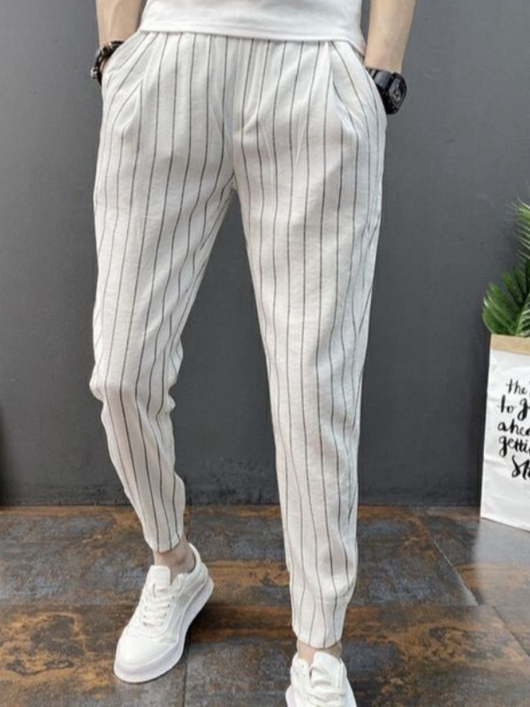 슬림핏 스트라이프 남성 크롭 트라우저 신상 에스테틱 저 - Vintage Fashion For Sale 리뷰 및 가격