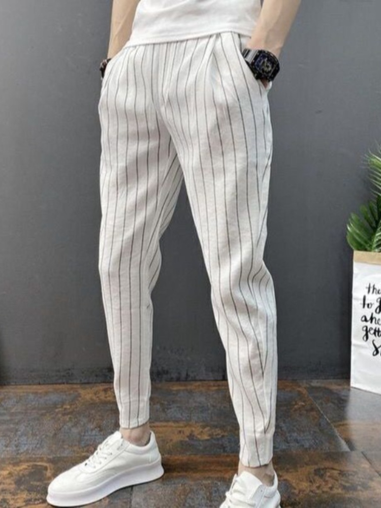 슬림핏 스트라이프 남성 크롭 트라우저 신상 에스테틱 저 - Vintage Fashion For Sale 리뷰 및 가격