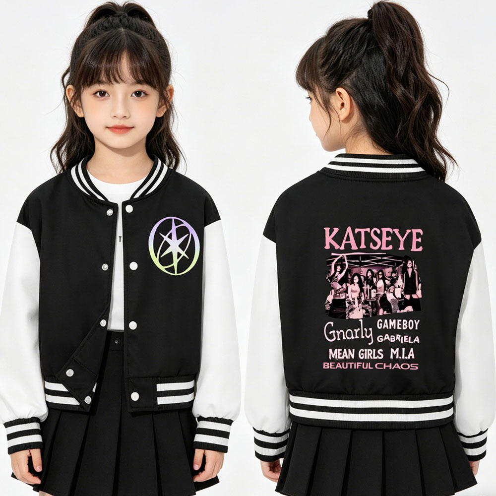 KATSEYE 프린팅 키즈 짧은 야구 재킷 봄 가을 크 - Varsity Jacket Wool 리뷰 및 가격