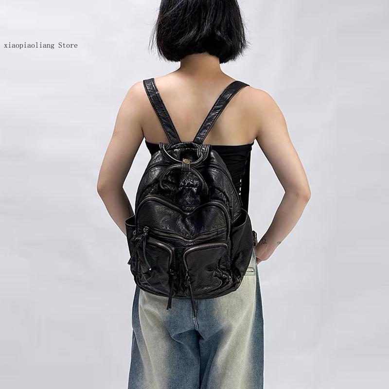 럭셔리 소프트 워시드 PU 가죽 백팩 트렌드 대학 가방 - Vintage Fashion Trends 리뷰 및 가격