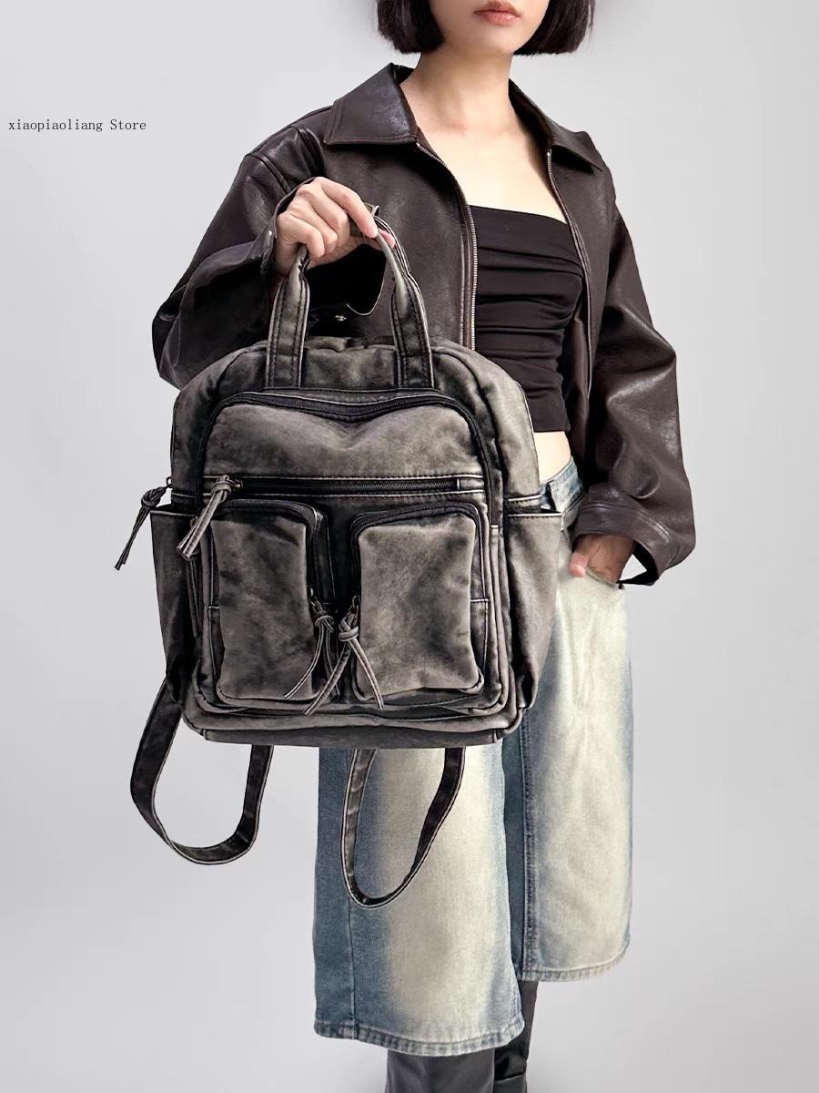 럭셔리 소프트 워시드 PU 가죽 백팩 트렌드 대학 가방 - Vintage Fashion Trends 리뷰 및 가격