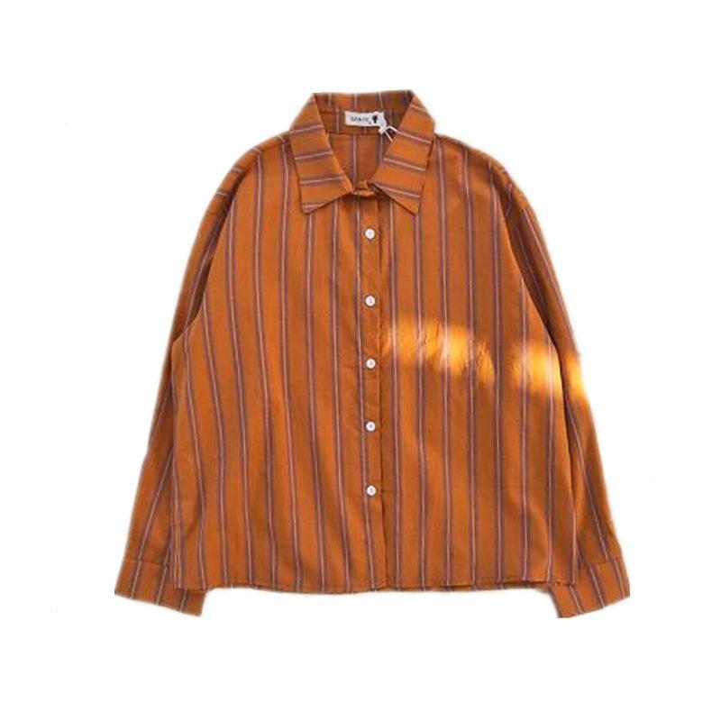 용수철 스트라이프 루즈 캐주얼 블라우스, 폴로 넥 긴팔 - Vintage Fashion Trends 리뷰 및 가격