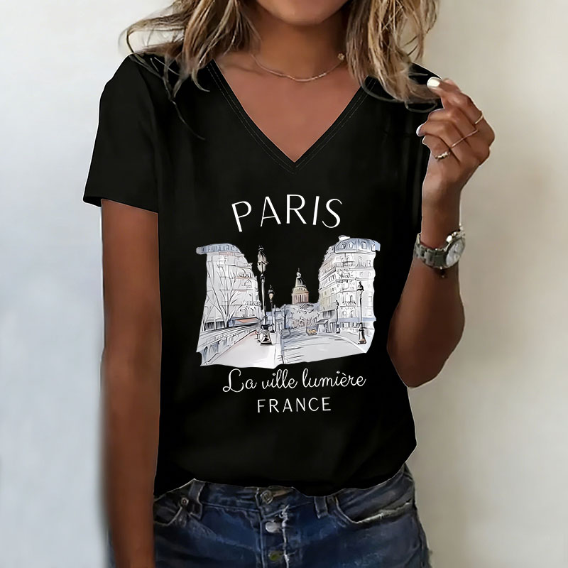 빈티지 파리 티셔츠 V 넥 캐주얼 패션 Y2k 레트로  - Vintage Fashion Paris 리뷰 및 가격