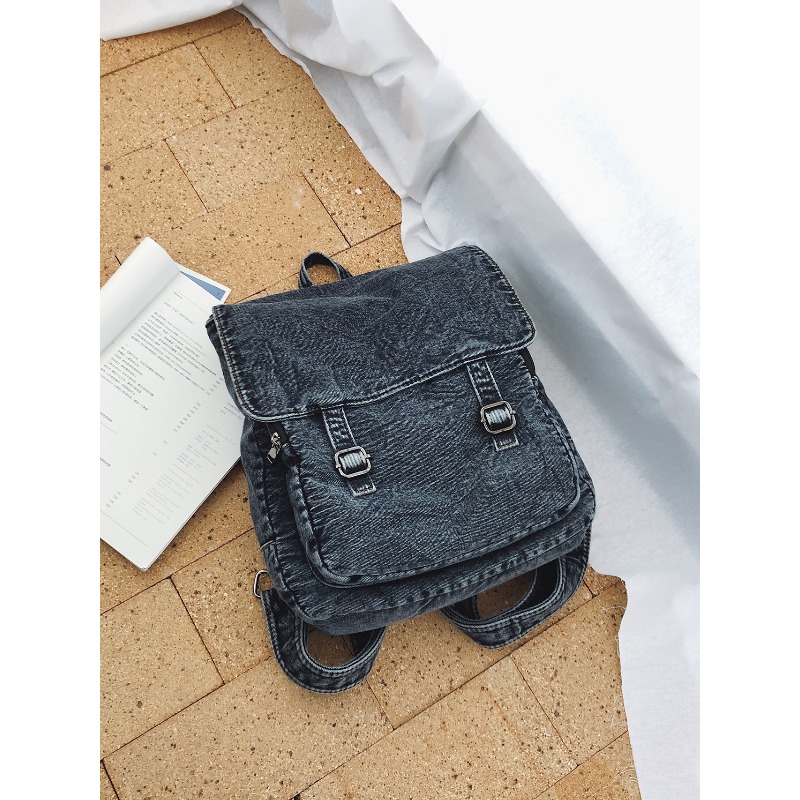 빈티지 데님 백팩 여성용 캐주얼 플랩 포켓 배낭 벨트  - Vintage Fashion Books 리뷰 및 가격