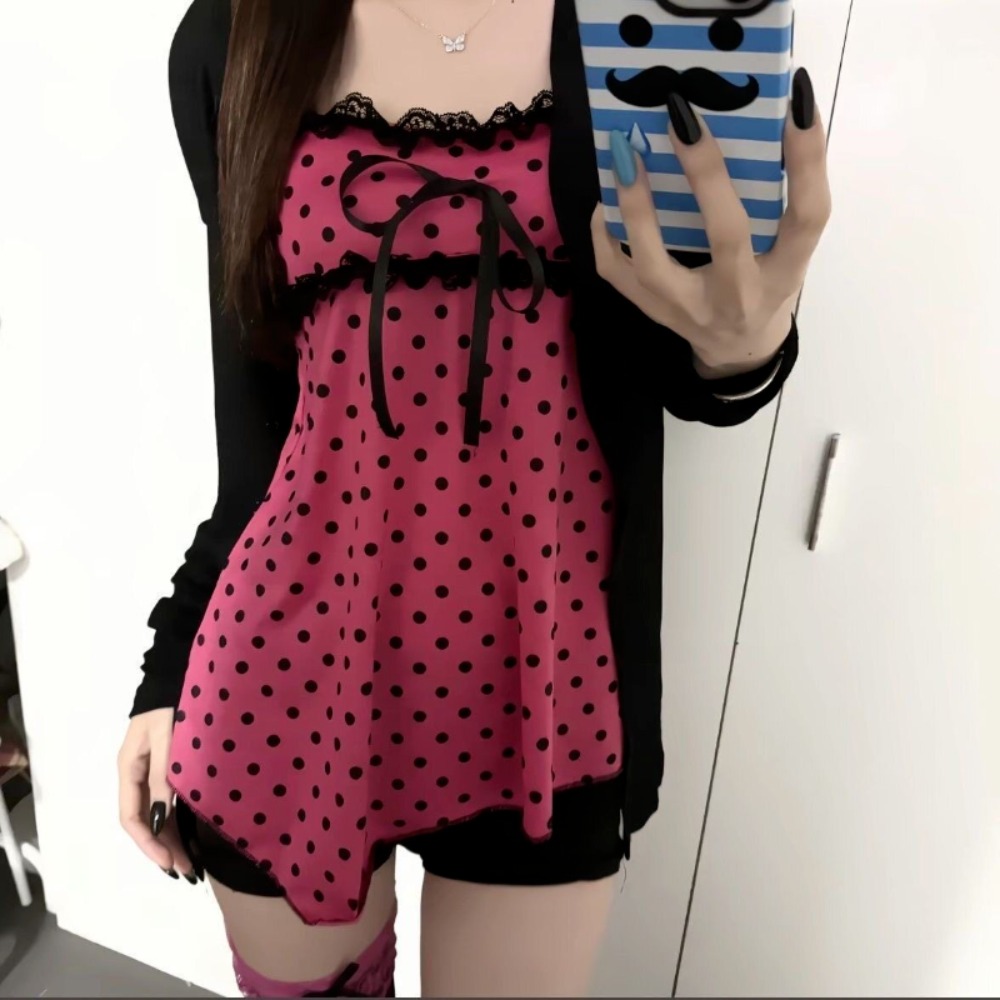 일본식 스위트 2피스 세트 여성 폴카 도트 홀터넥 베스 - Vintage Fashion Trends 리뷰 및 가격