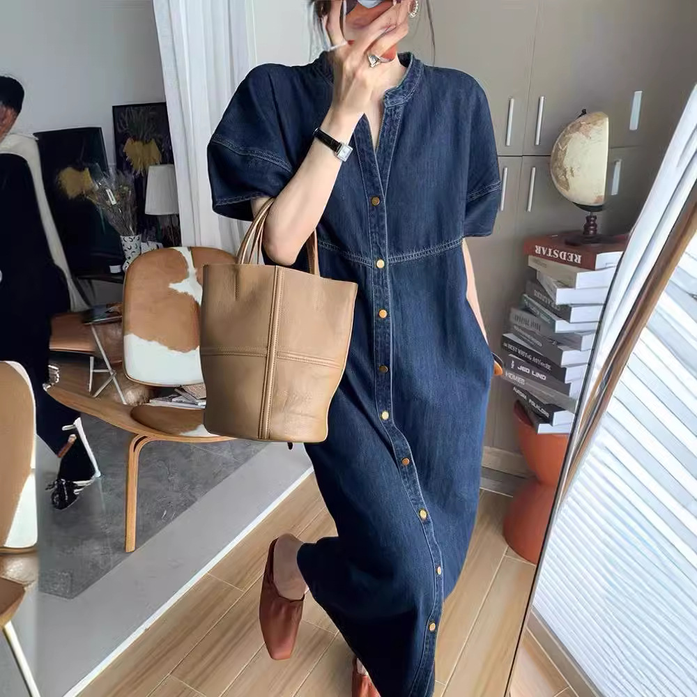 새로운 프랑스 빈티지 루즈핏 데님 롱 드레스, 여성 봄 - V Vintage Fashion 리뷰 및 가격
