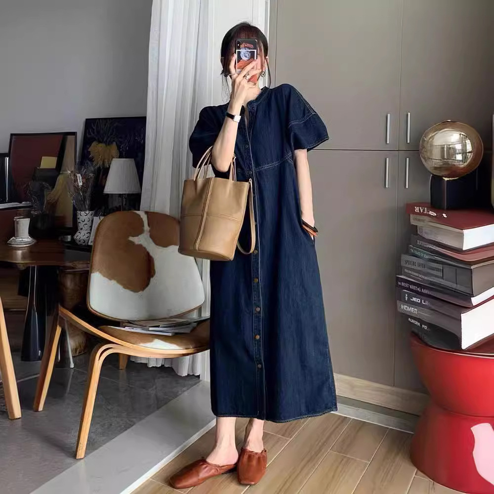 새로운 프랑스 빈티지 루즈핏 데님 롱 드레스, 여성 봄 - V Vintage Fashion 리뷰 및 가격