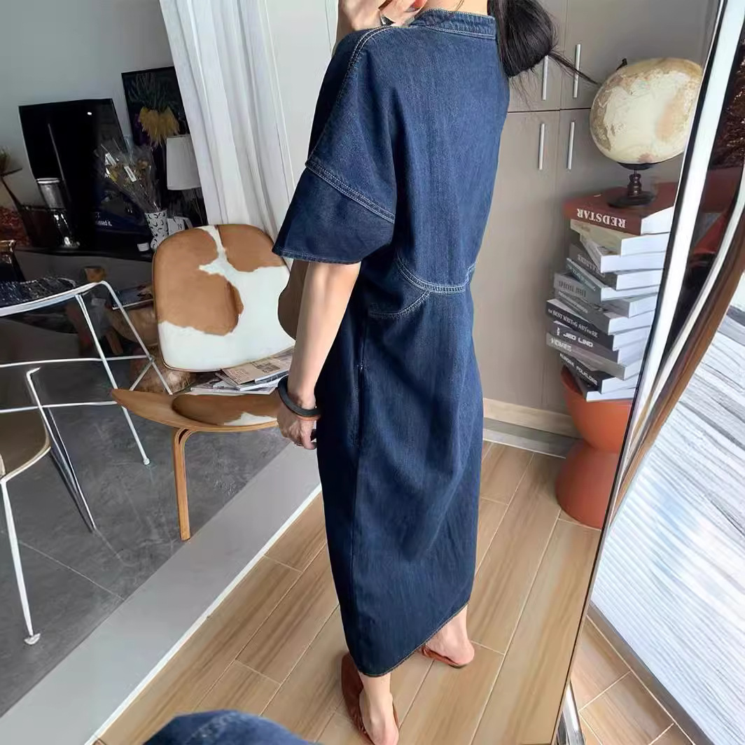 새로운 프랑스 빈티지 루즈핏 데님 롱 드레스, 여성 봄 - V Vintage Fashion 리뷰 및 가격