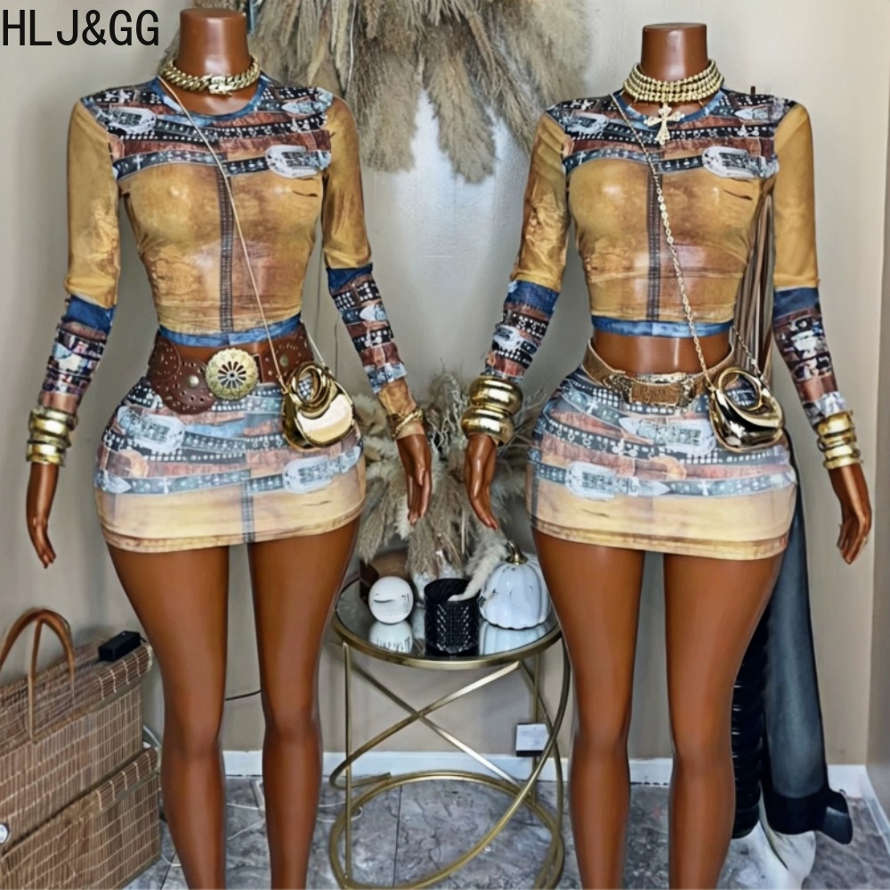 HLJ&GG 패션 빈티지 패턴 프린트 메쉬 투피스 세트 - Vintage Fashion Trends 리뷰 및 가격