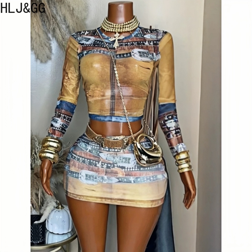 HLJ&GG 패션 빈티지 패턴 프린트 메쉬 투피스 세트 - Vintage Fashion Trends 리뷰 및 가격