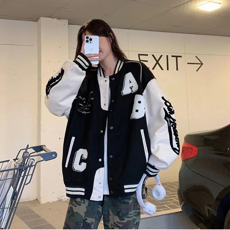 Y2k Lamb Wool Bomber Jacket 여성 - Varsity Jacket Wool 리뷰 및 가격