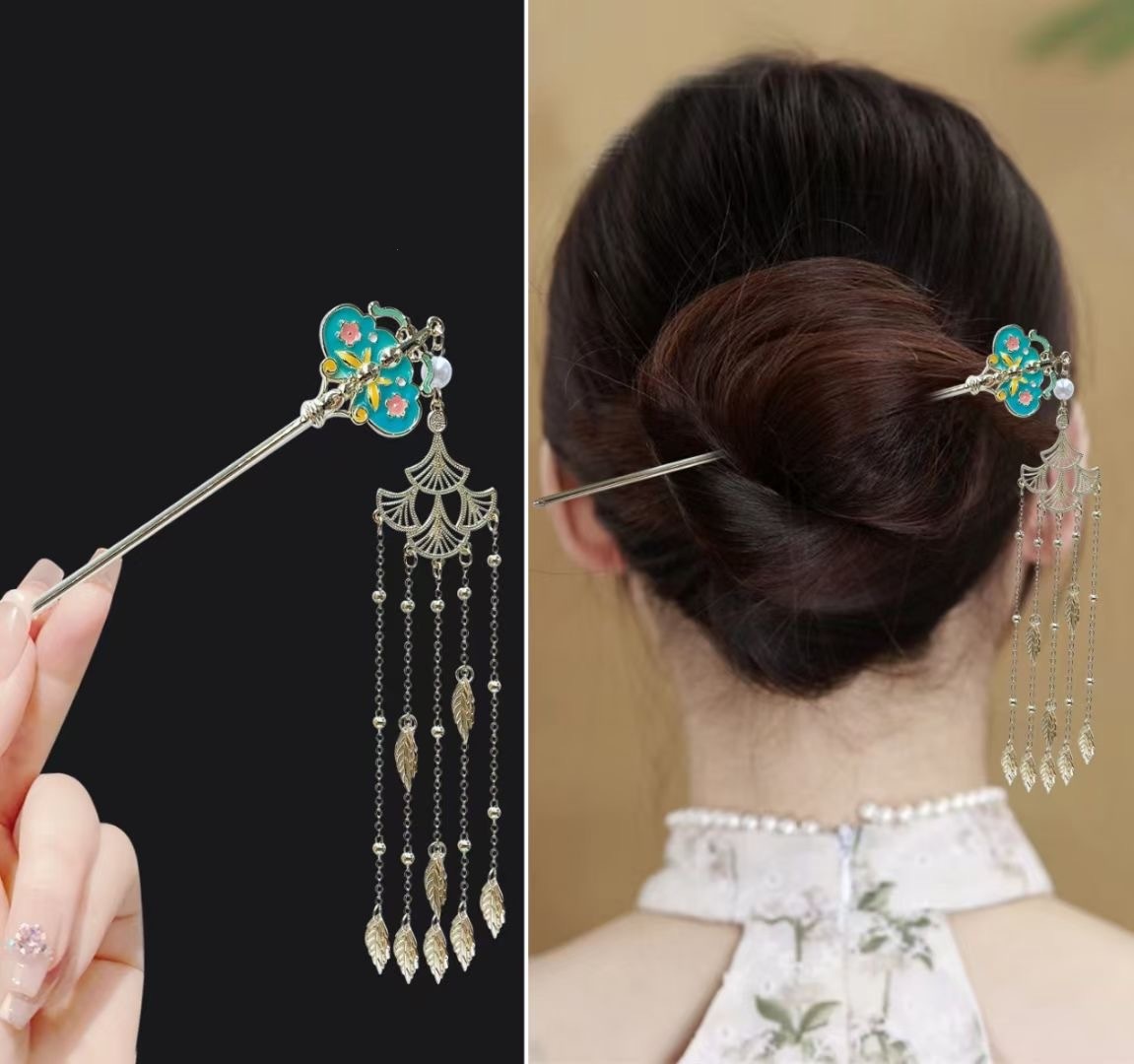 18cm 중국 스타일 머리핀 우아한 꽃 나비 술 헤어  - Vintage Fashion Jewelry 리뷰 및 가격